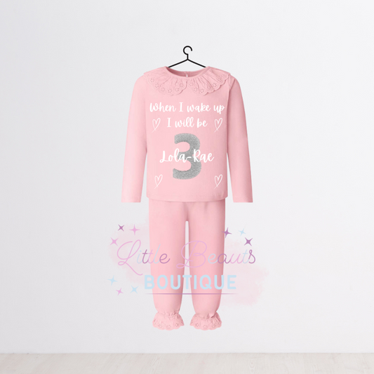 NEW - Personalised Girls When I Wake Up Frill Pyjamas - 4 Colours - 6-12m to 9-10y