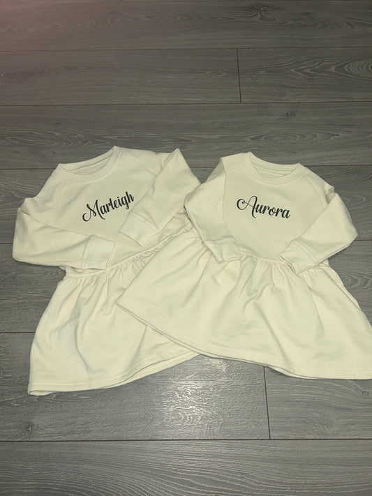 Personalised Girls Script Name Raglan Sweater Dress  - 2 Colours - 6-12m to 9-10y
