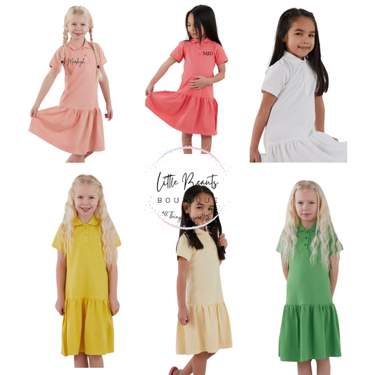 NEW Personalised Girls Polo Dress 6 Colours 6-12m to 9-10y  - SPECIAL OFFER