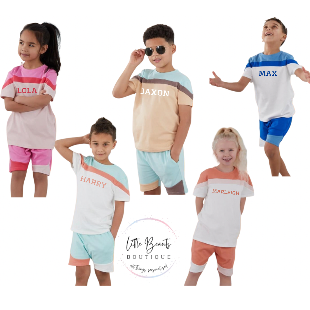 Personalised Colour Block Short Sets - 5 Colours - 6-12m to 9-10y