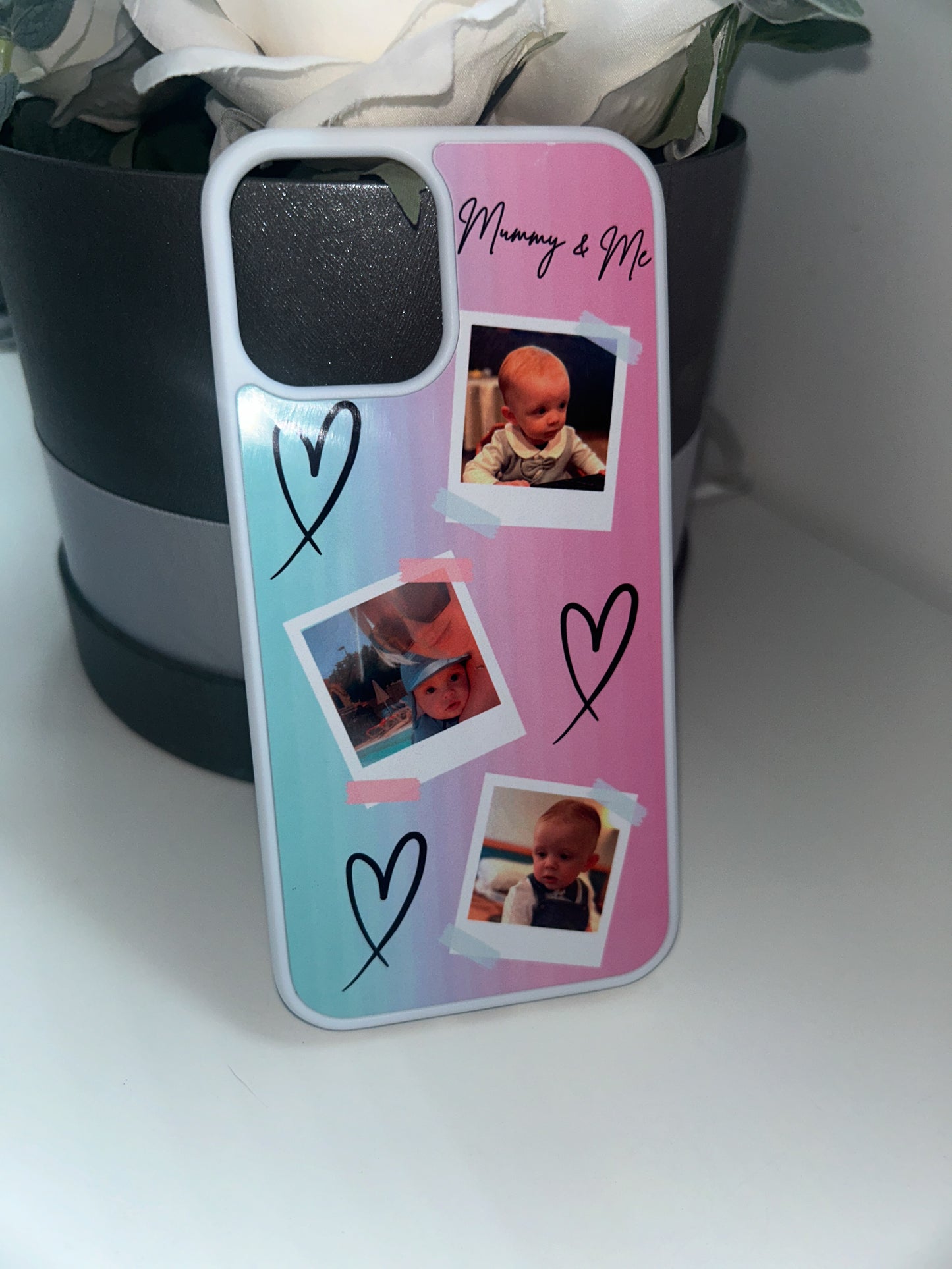 Personalised Polaroid 3 Photo Gradient Background Phone Case - Add Text