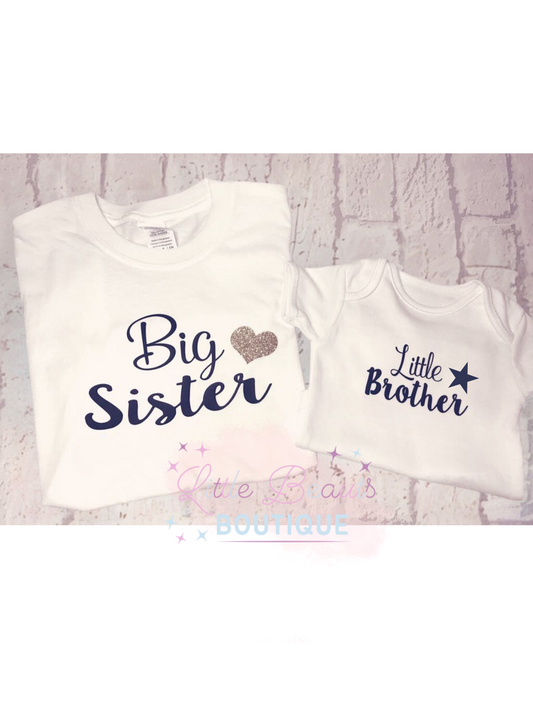 Personalised Little / Big Brother Sister T Shirt Vest Set - New Baby - Baby Reveal - Photoshoot - Sibling Set - Names can be added