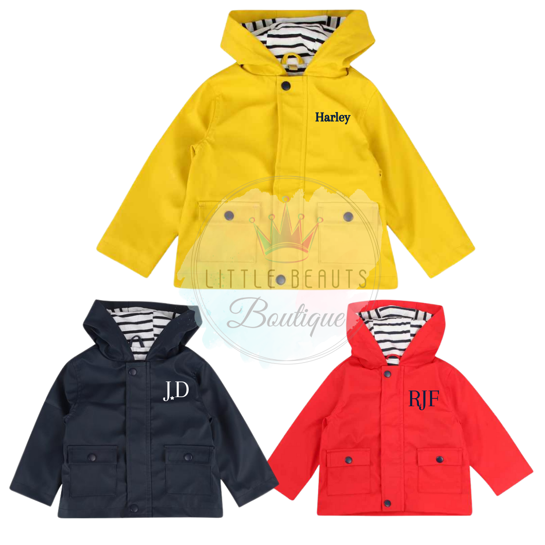 Personalised Rain Mac / Jacket - Pink, Yellow, Red & Navy