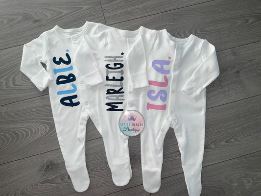 Personalised 2 Colour Name Babygrow / Sleepsuit / Romper - Choose Your Colours!