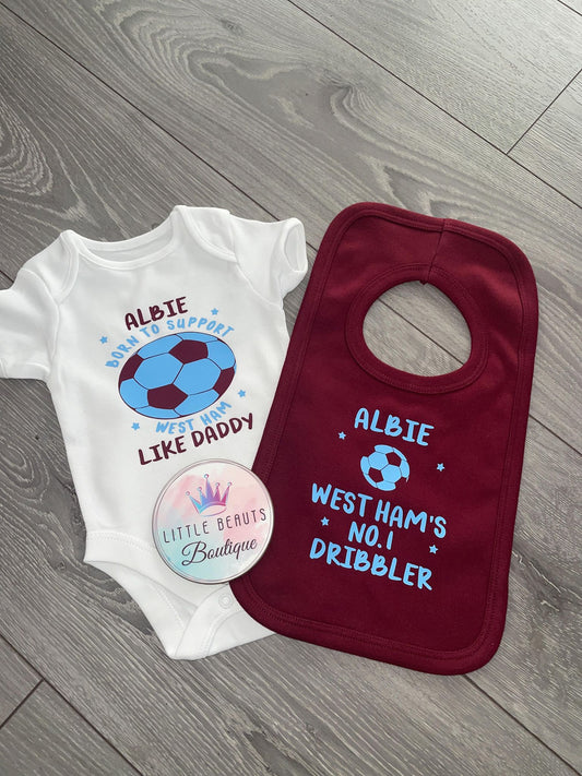 Personalised Football Theme Baby Bib & Vest Set - Choose Your Team!
