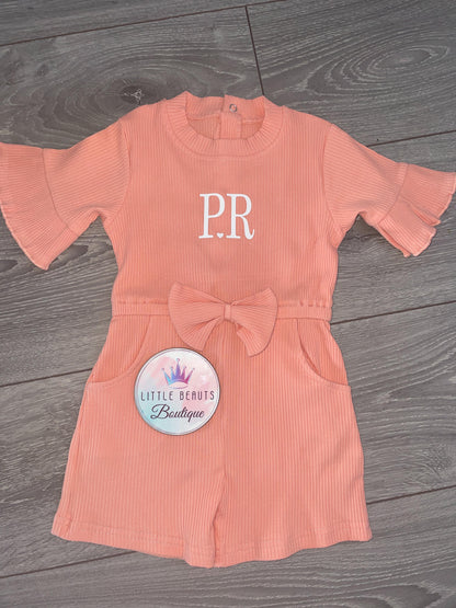 Personalised Girls Summer Ribbed Initial Bow Playsuit - 3 colours