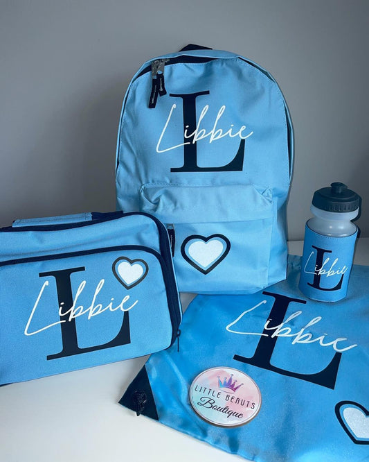 Personalised School Bag Set - Backpack, Lunch Bag, PE Bag & Bottle