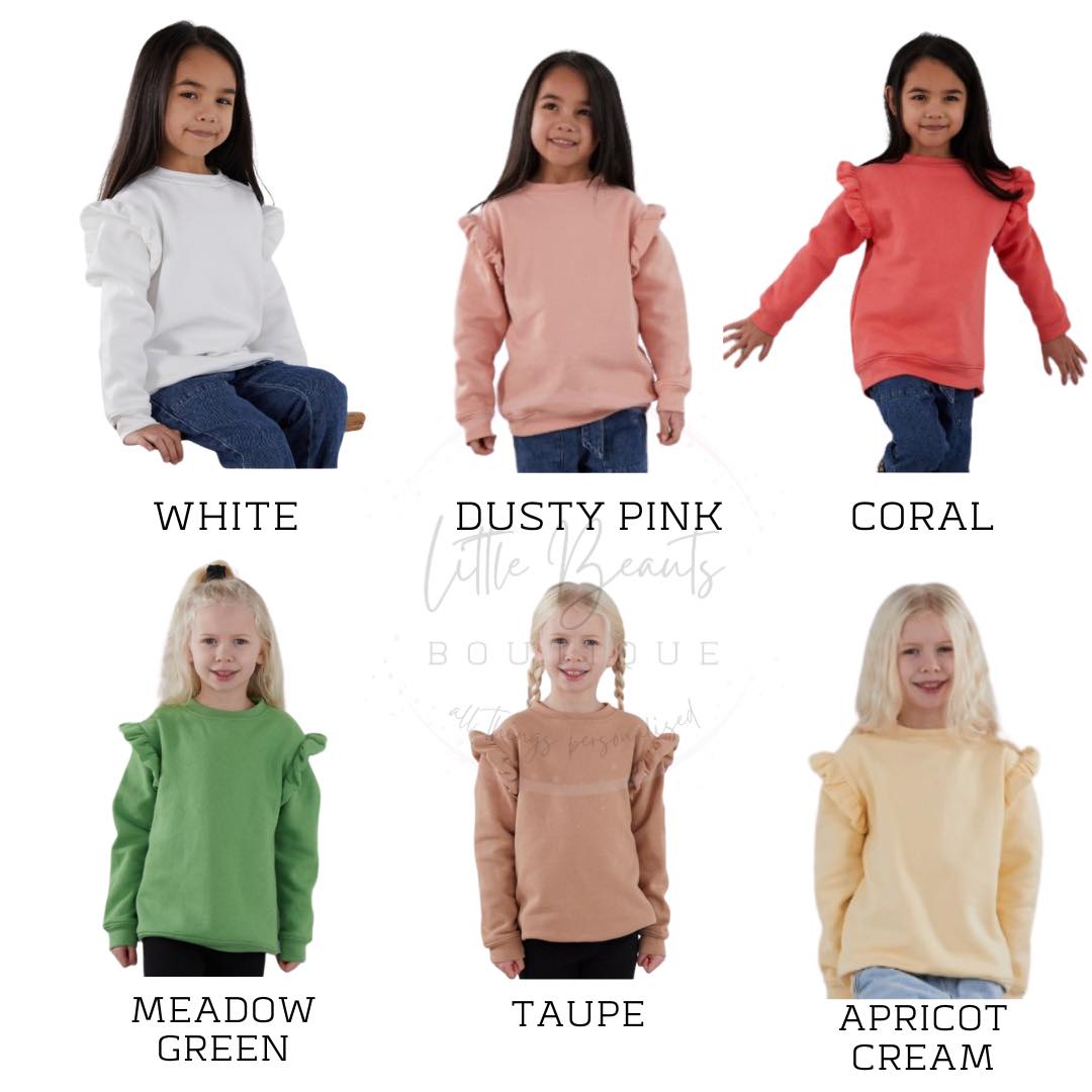 Personalised Frill Sleeve Jumper / Sweatshirt- 6 Colours - Script Name - 6-12m to 9-10y