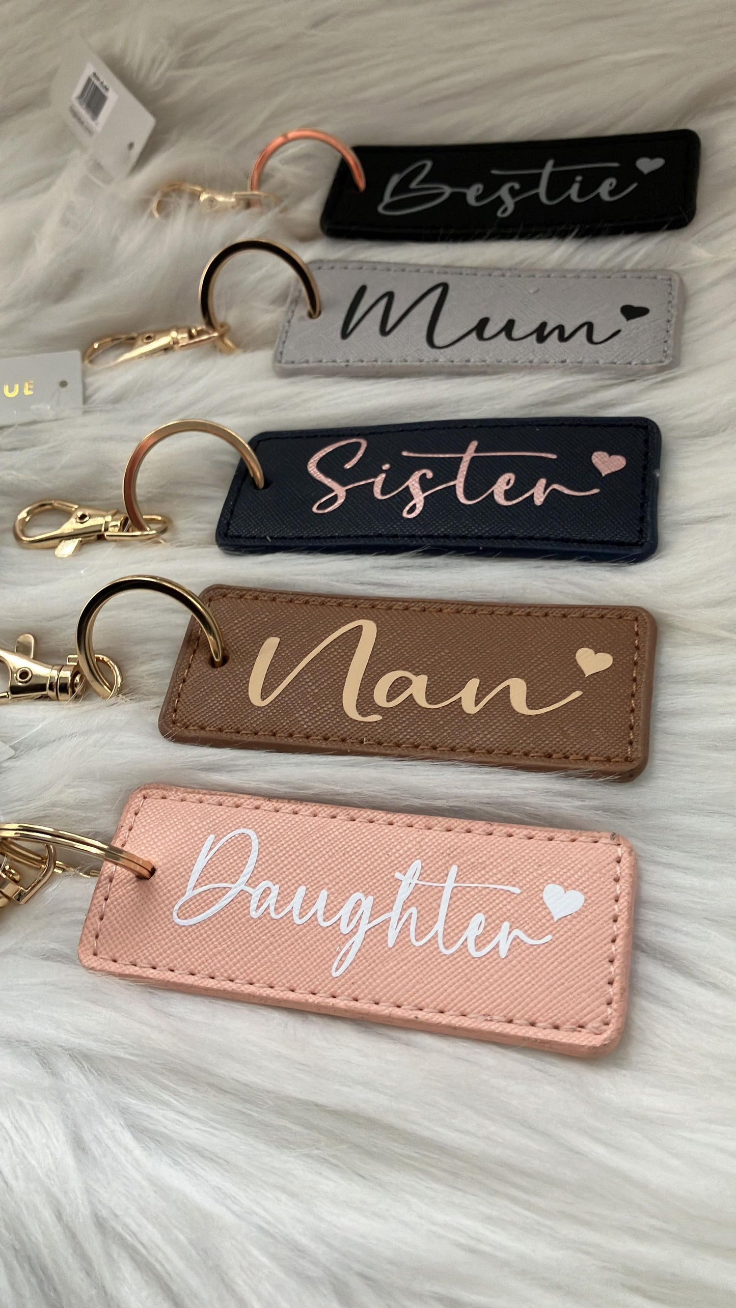 Personalised Saffiano fine grain leather look keyrings - 6 colours