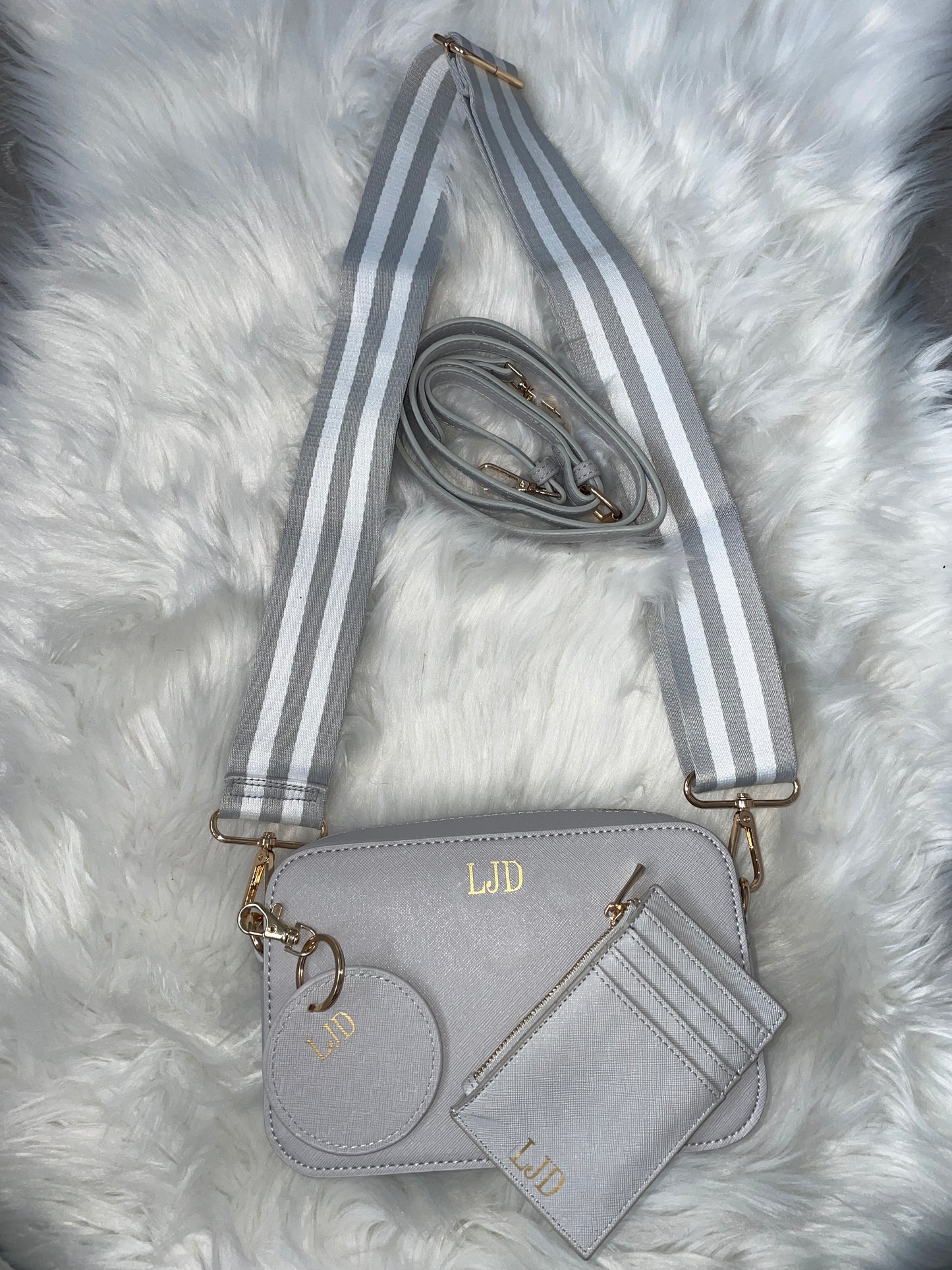 Personalised Initial / Name Cross Body Saffiano Fine Grain Leather Look Cross Body Bag Set - Bag, Strap, Keyring & Purse