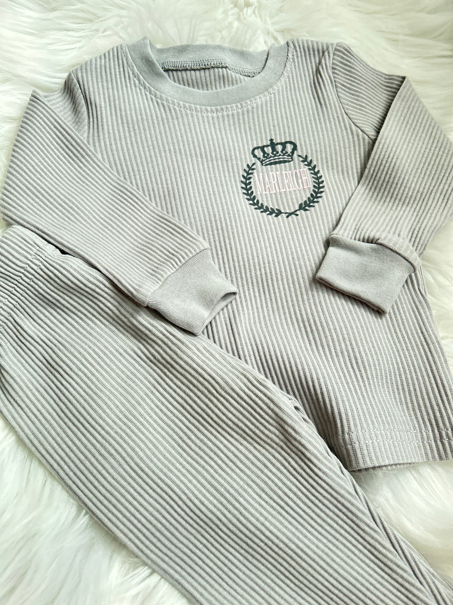 Personalised Baby / Child Lounge Set / Loungewear - Crown & Crest - Ribbed