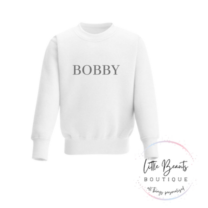 Personalised Sweater Jumper - Classic Name -  8 Colours - 6-12m to 9-10y