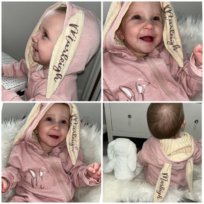 Personalised Bunny Onesie- Name To Ear & Chest - Perfect for Easter - 6 Colours Available