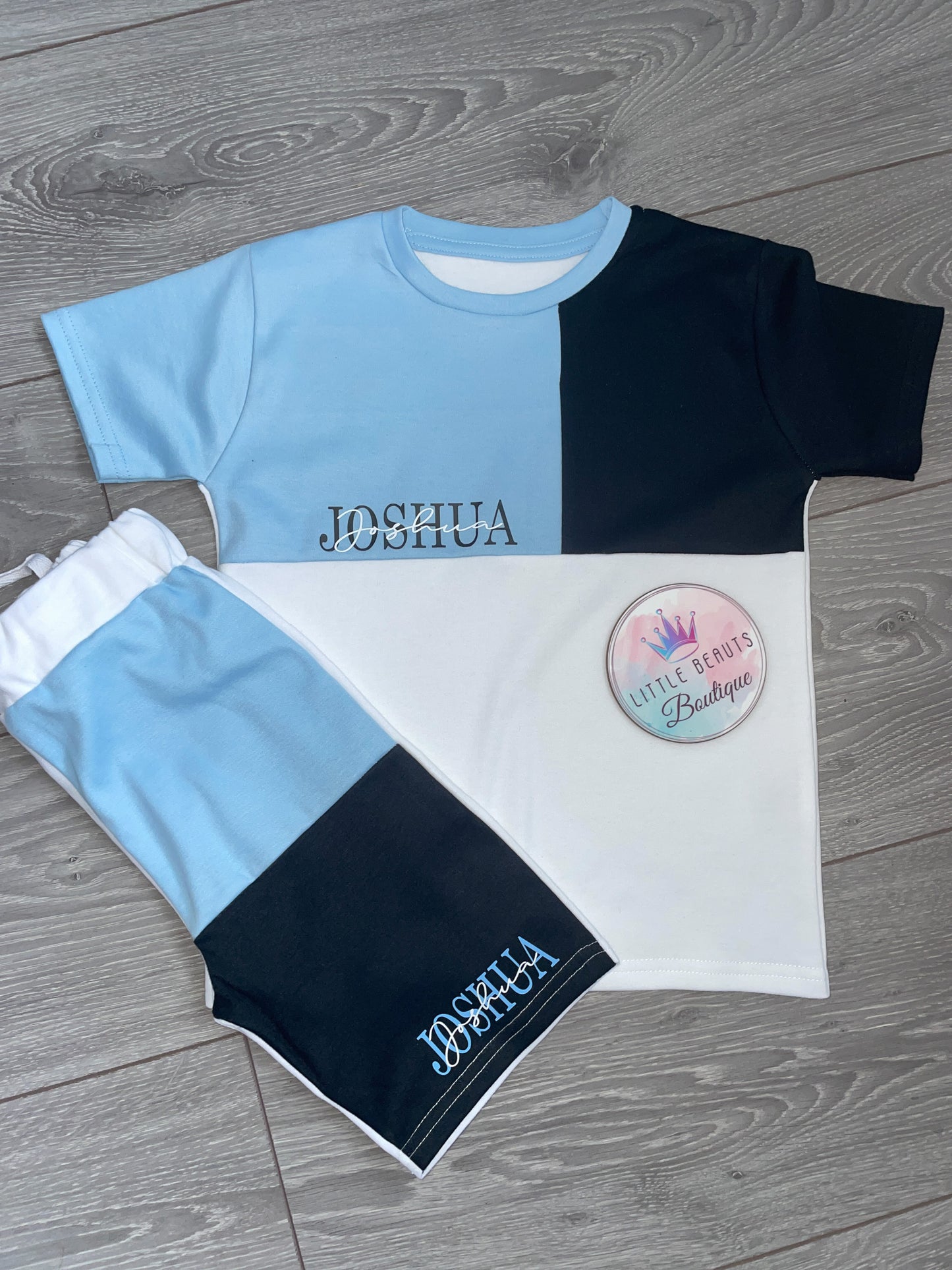 Personalised Colour Block Double Name Design Short Set - SPECIAL OFFER - 4 COLOURS