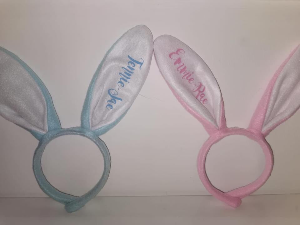 Personalised Easter Pink or Blue Bunny Ears Headband