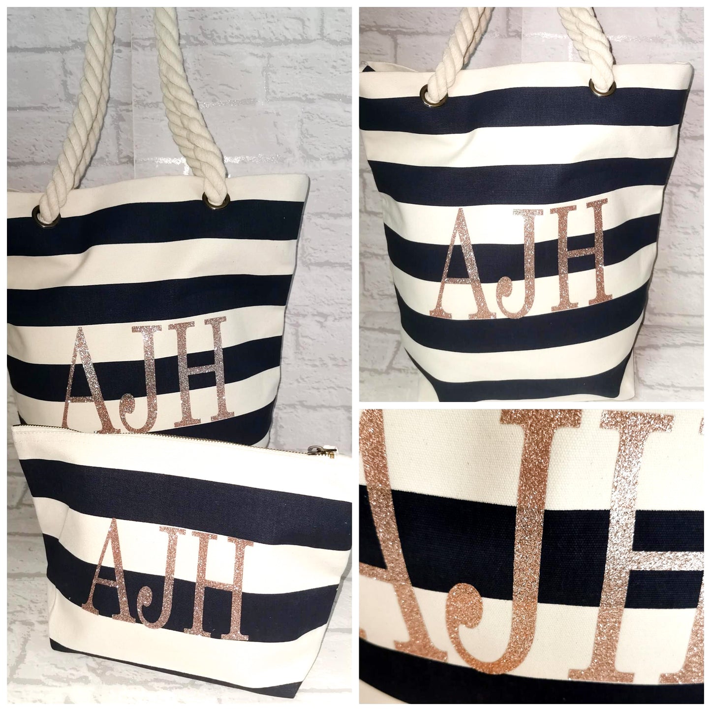 Personalised Nautical Stripe Canvas Beach Bag - 4 Colours!
