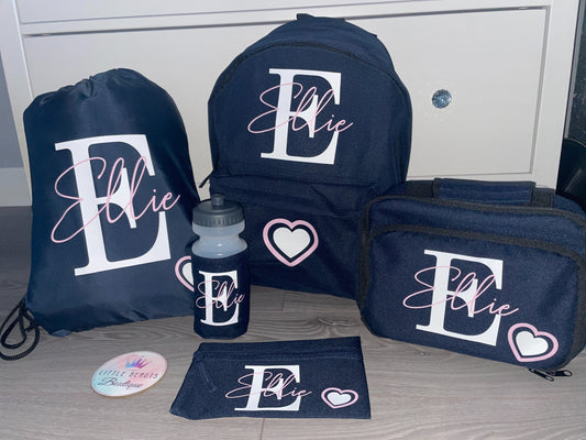 Personalised School Bag Set - Backpack, Lunch Bag, PE Bag, Bottle & Pencil Case