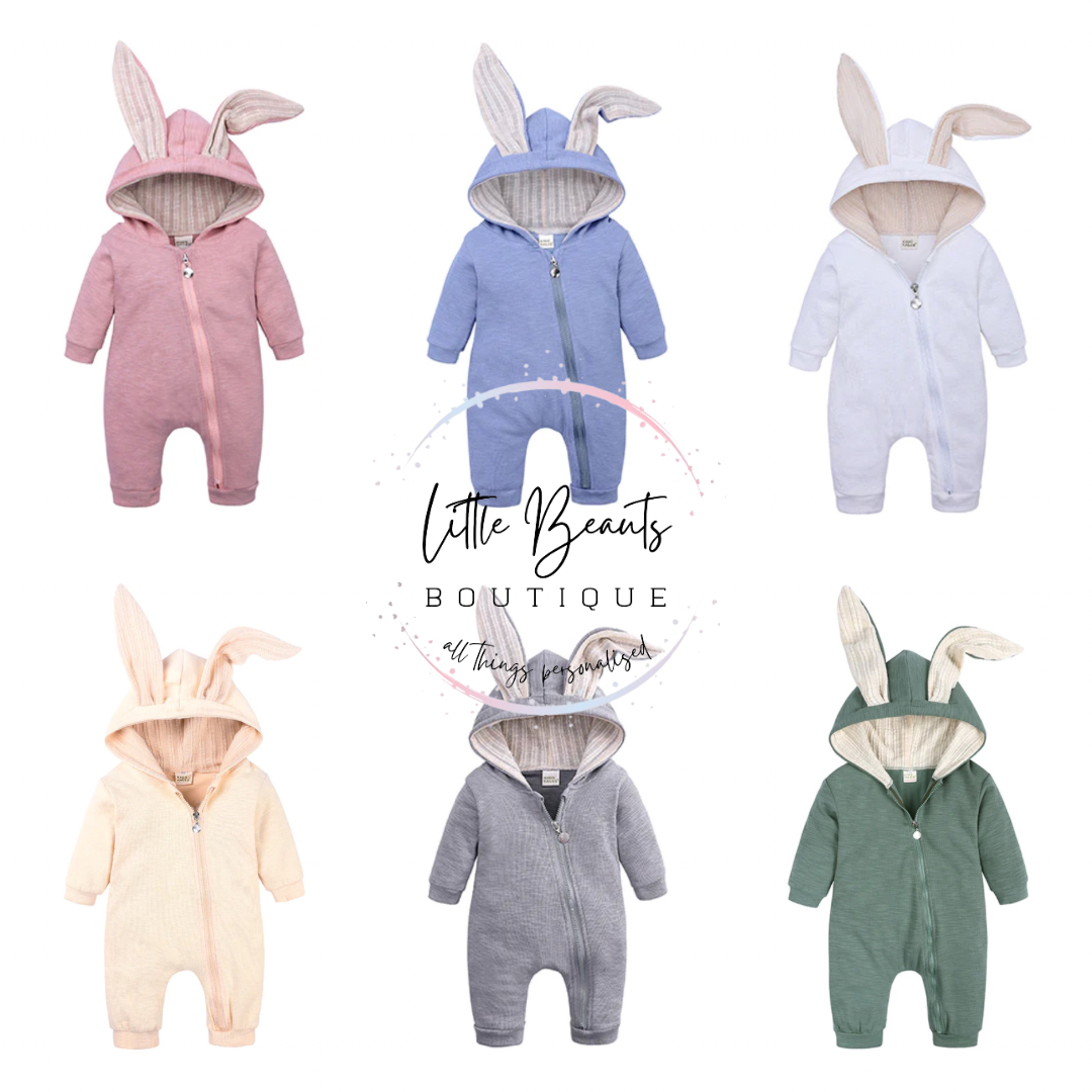 Personalised Bunny Onesie- Name To Ear & Chest - Perfect for Easter - 6 Colours Available