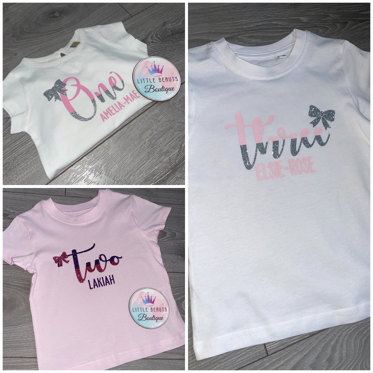 Personalised Double Colour Name & Bow Birthday T Shirt
