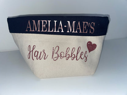 Personalised Hair Bobbles Bag - Fully Reversible- 3 colours available - 2 Sizes