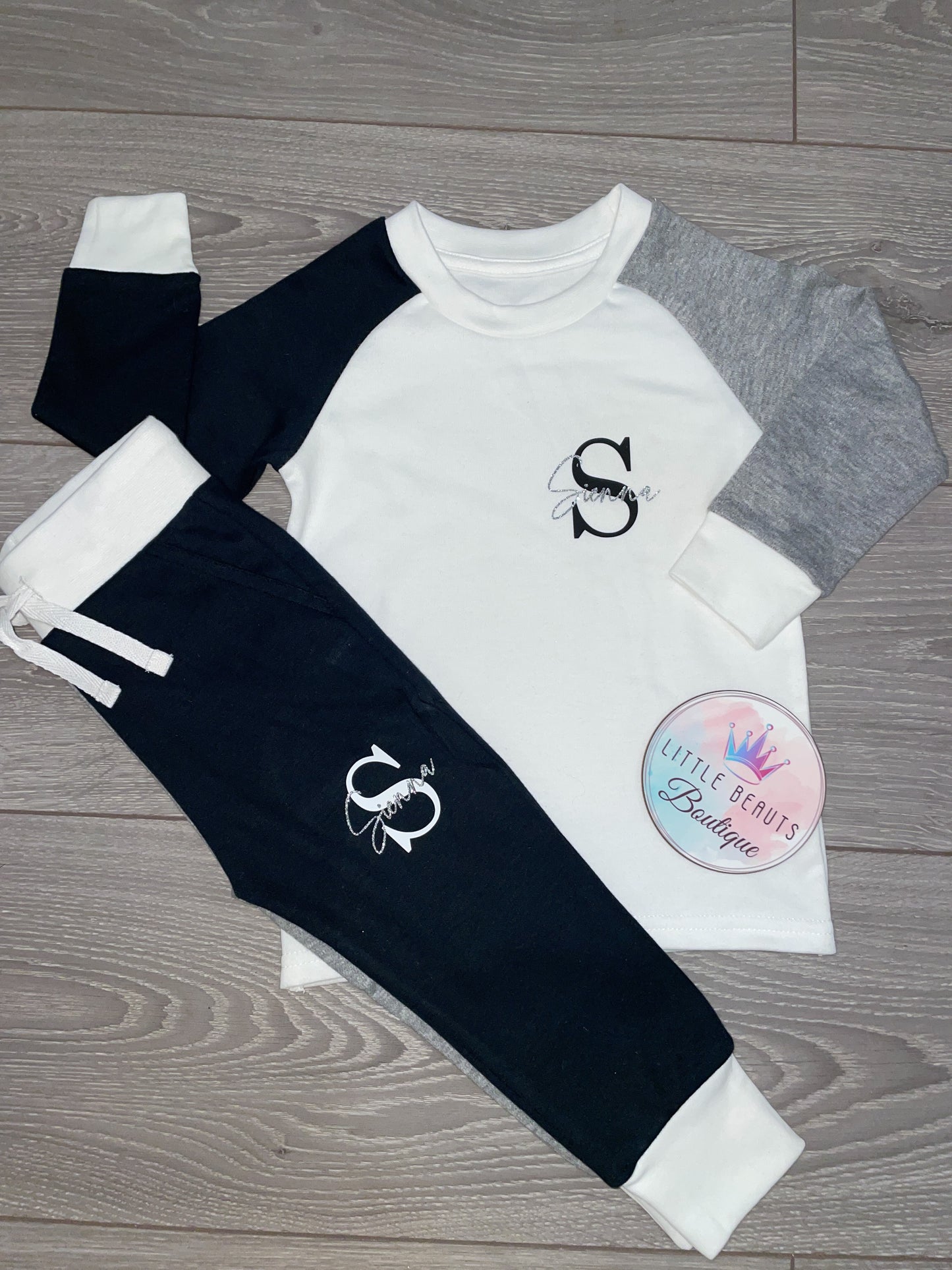 Personalised Baby / Child Lounge Set / Loungewear - Initial & Script - Contrast