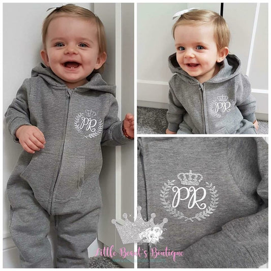 Personalised Fleece Onesie - Crown & Crest Name Design - Your colour choices!