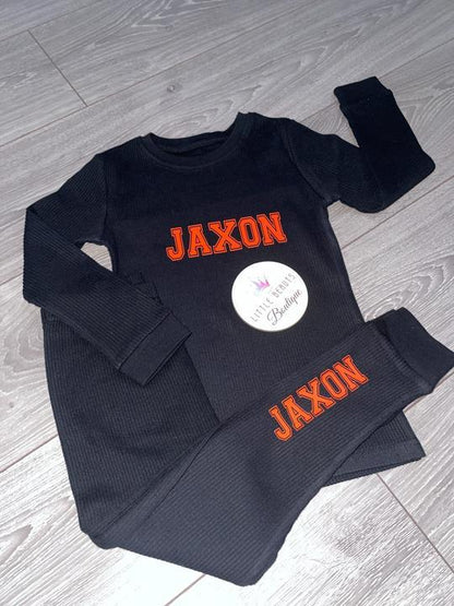 Personalised Baby / Child Lounge Set / Loungewear - College Font Name - Ribbed
