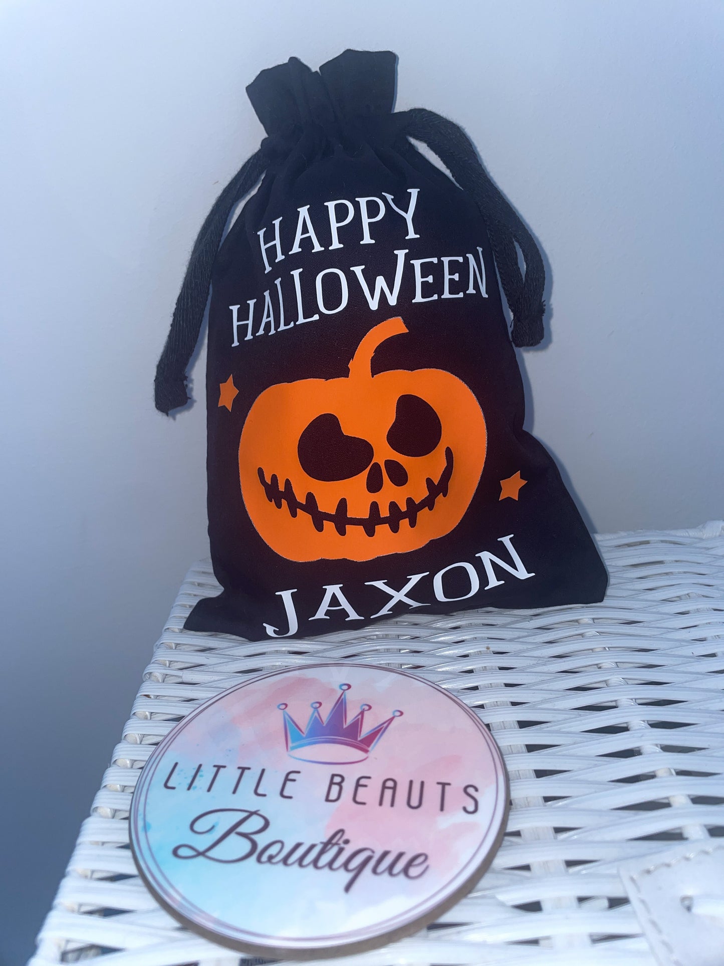 Personalised Black Halloween Treat Pouch - 2 Sizes Available