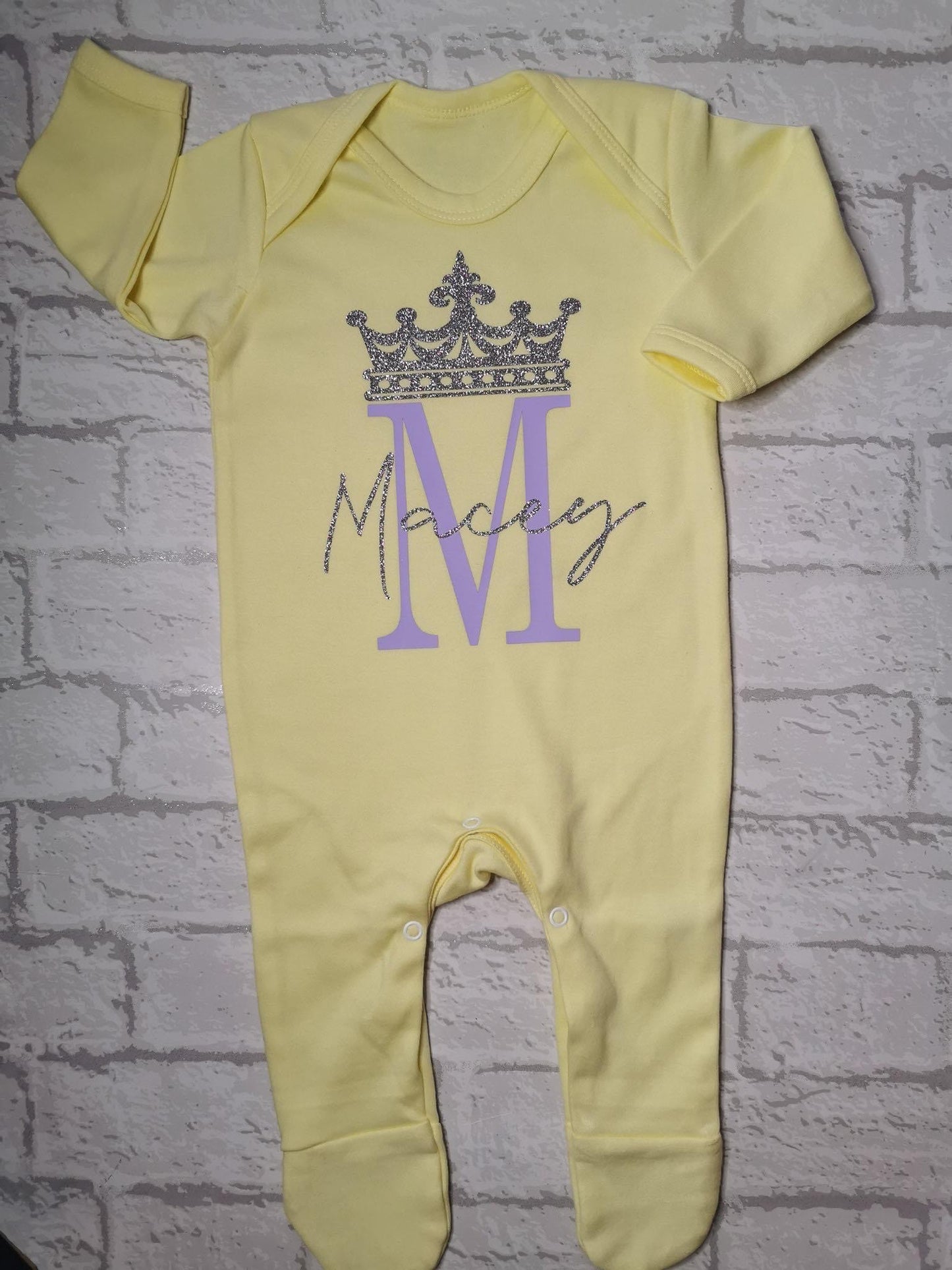 Personalised Initial / Name Crown Romper Babygrow Sleepsuit