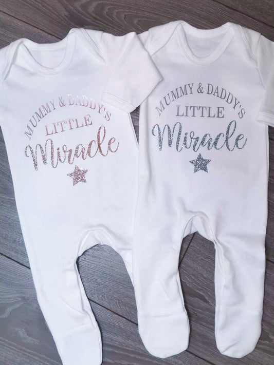 Personalised Mummy & Daddy’s Little Miracle Romper Babygrow Sleepsuit