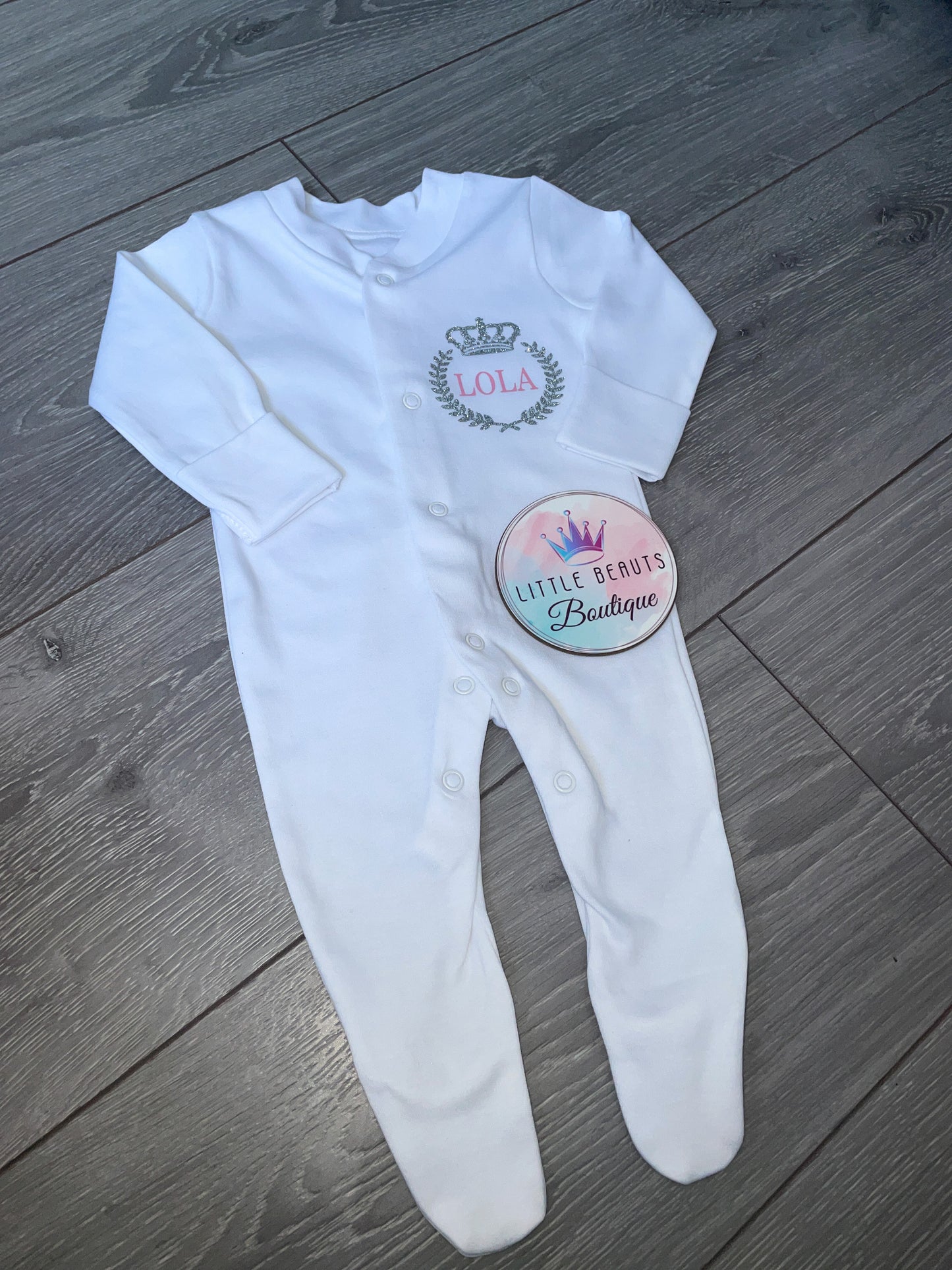 Personalised Crown & Crest Name / Initials Babygrow Sleepsuit Romper 2 for £12