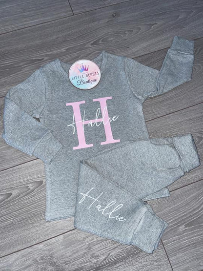 Personalised Baby / Child Lounge Set / Loungewear - Centre Initial & Name - Cotton