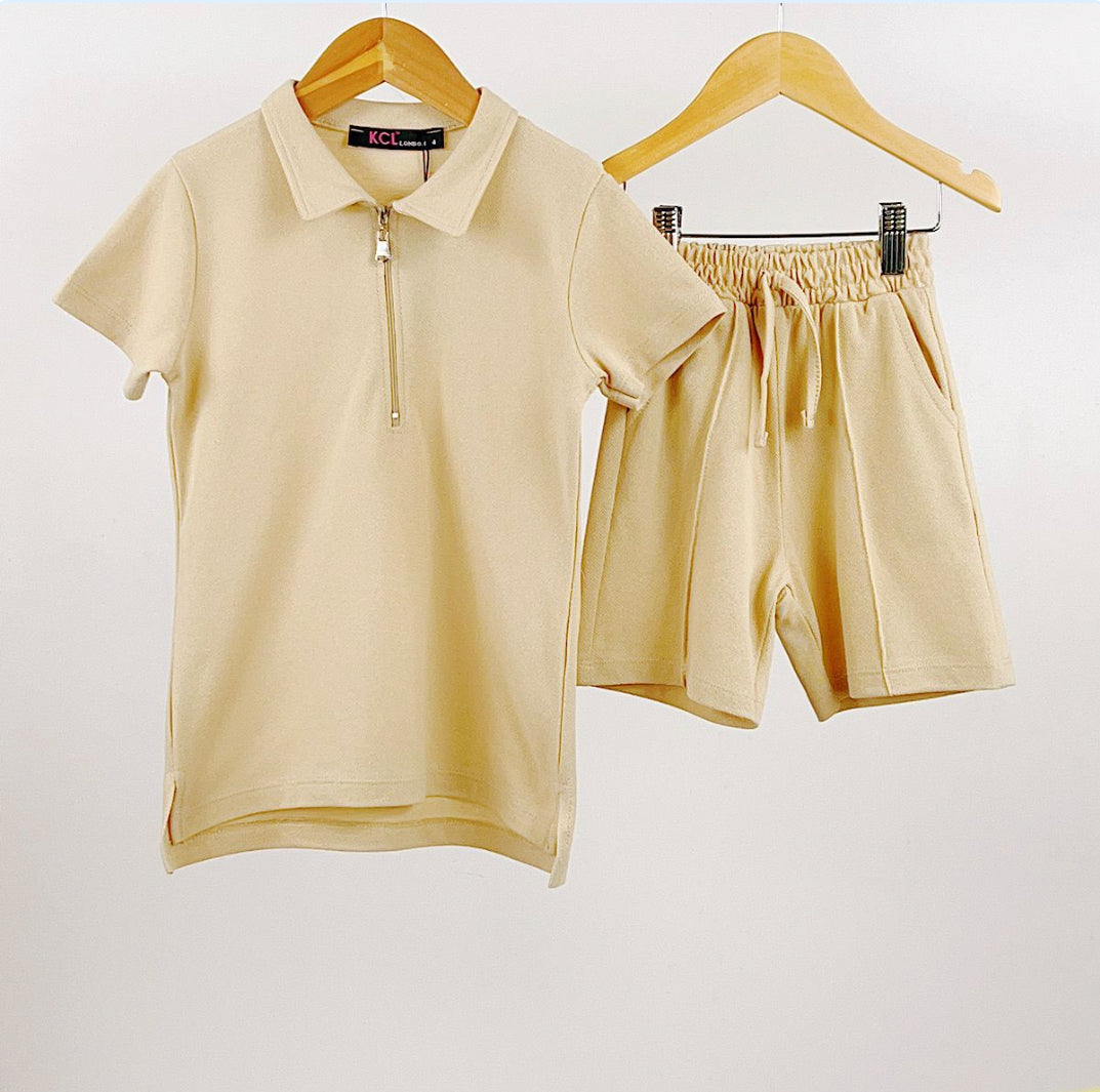 Max Sand Co-ord Zipped Polo & Shorts Set - 2-8y (matching girls available)
