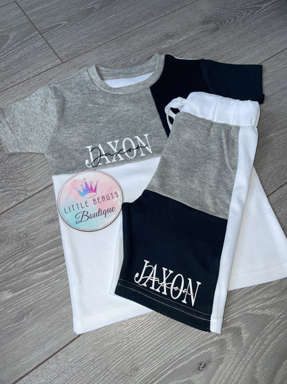 Personalised Colour Block Double Name Design Short Set - SPECIAL OFFER - 4 COLOURS
