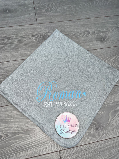 Personalised Baby Name & Est Cotton Blanket - Baby Gift