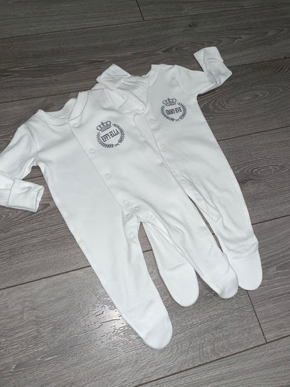 Personalised Crown & Crest Name / Initials Babygrow Sleepsuit Romper 2 for £12