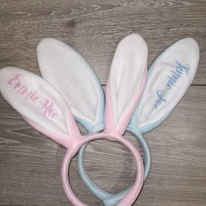 Personalised Easter Pink or Blue Bunny Ears Headband