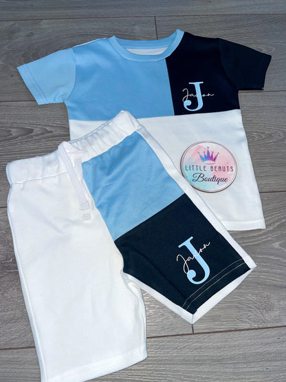 Personalised Colour Block Initial & Name Style Short Set - SPECIAL OFFER - 4 COLOURS