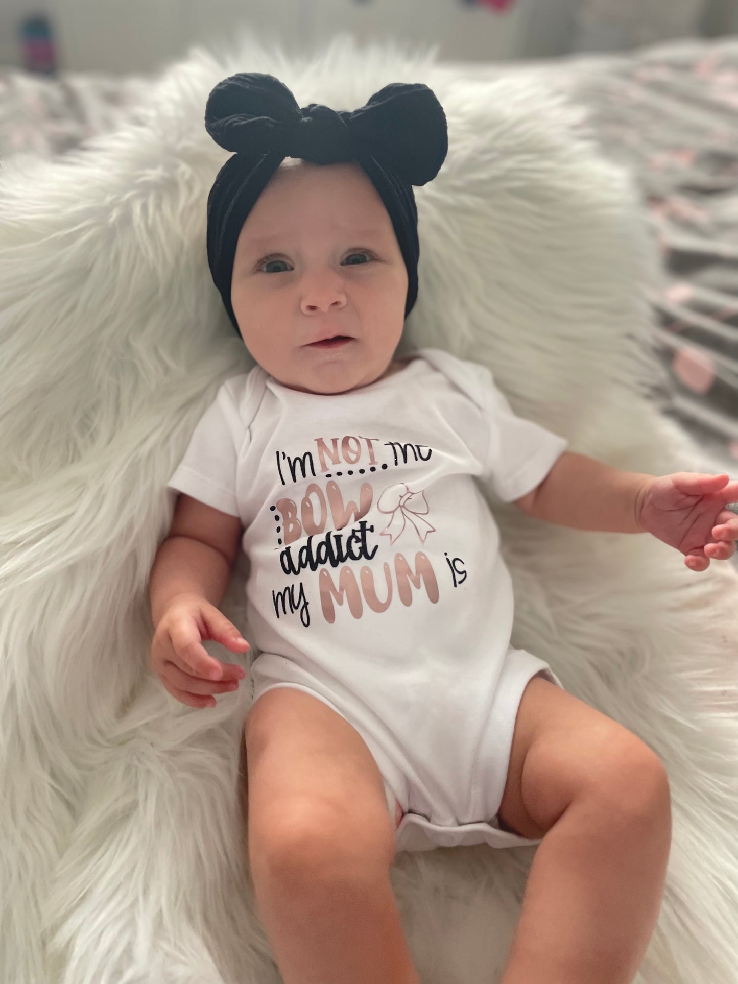 Baby Bodysuit Vest - I’m not the bow addict, my mum is - can be personalised