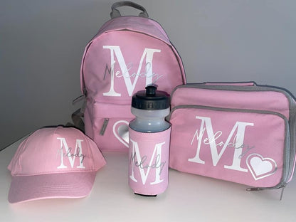 Personalised School Bag Set - Backpack, Lunch Bag, Bottle & Hat