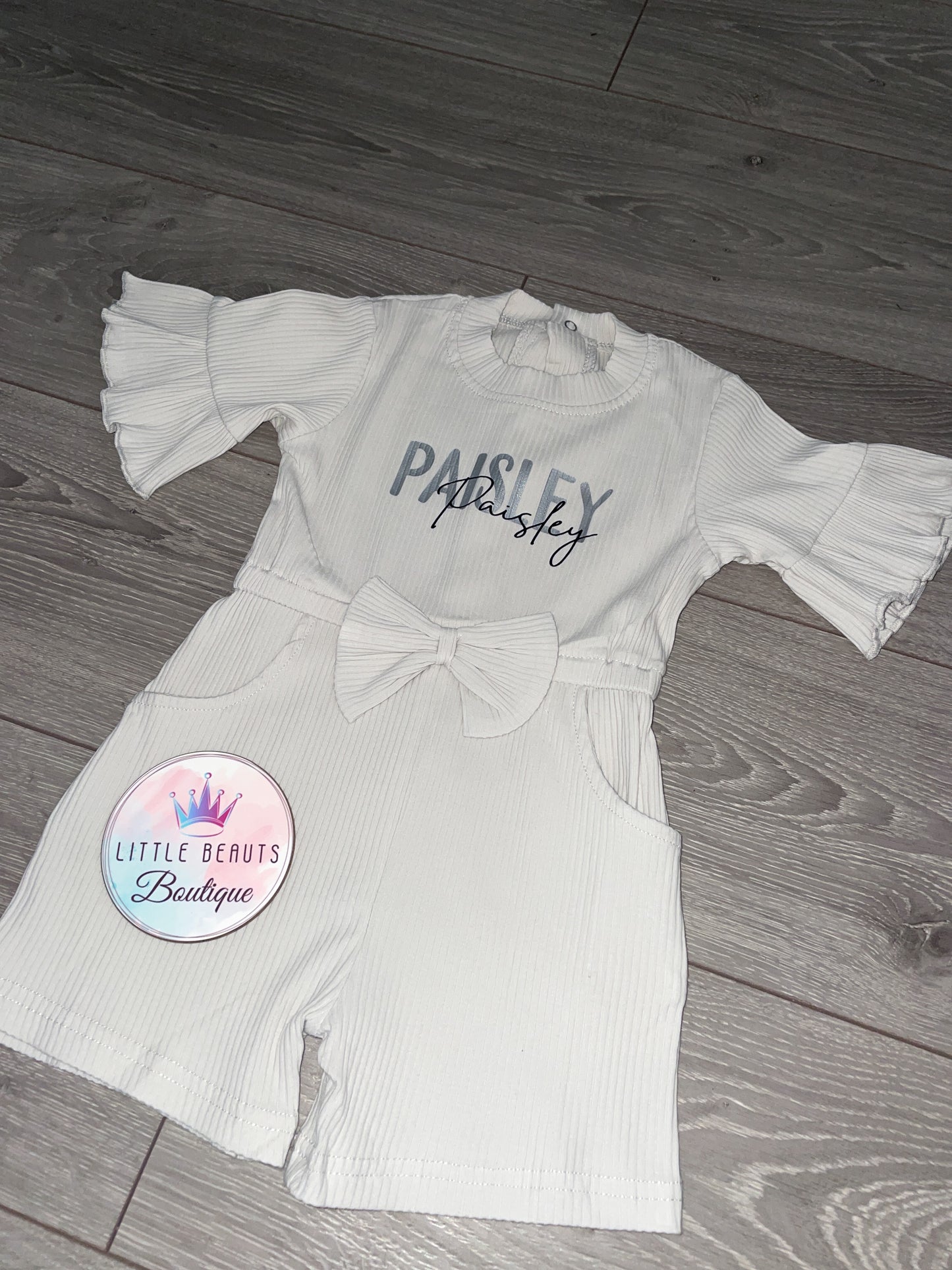 Personalised Girls Summer Ribbed Double Name Bow Playsuit - 3 colours