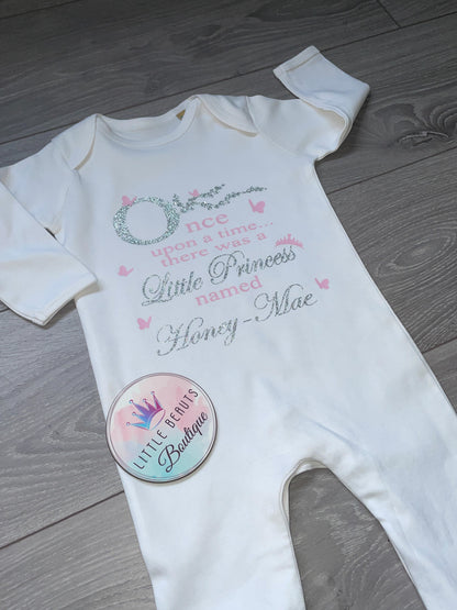 Personalised Once Upon A Time Princess Babygrow Sleepsuit Romper - NEW - Best Seller