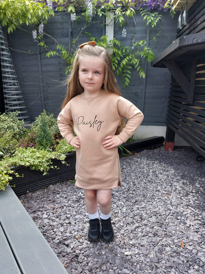 Personalised Girls Script Name Sweater / Sweatshirt Dress  - 5 Colours - 2y to 10y - SPECIAL OFFER