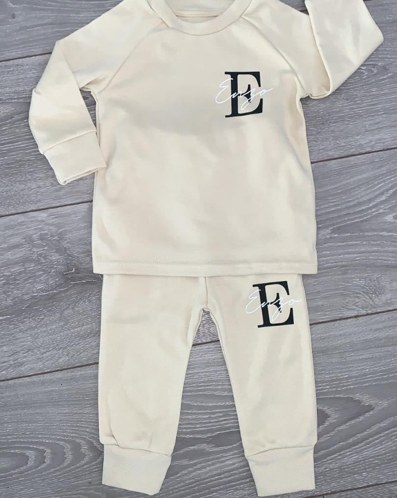 Personalised Baby / Child Lounge Set / Loungewear - Chest Small Initial & Name - Cotton