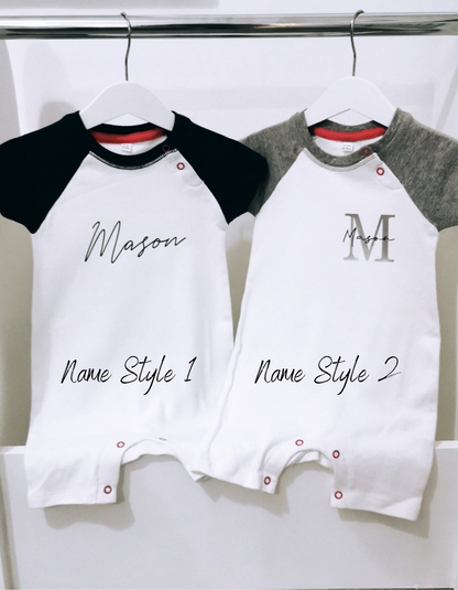 Personalised Baby Baseball Style Short Romper - Perfect Summer Wear