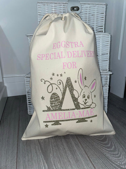 Personalised Initial Bunny Easter Sack - 2 Sizes Available