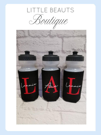 Personalised Name/Initial Design BPA Free Bottle & Cover With Clip - Perfect to hang onto school bag