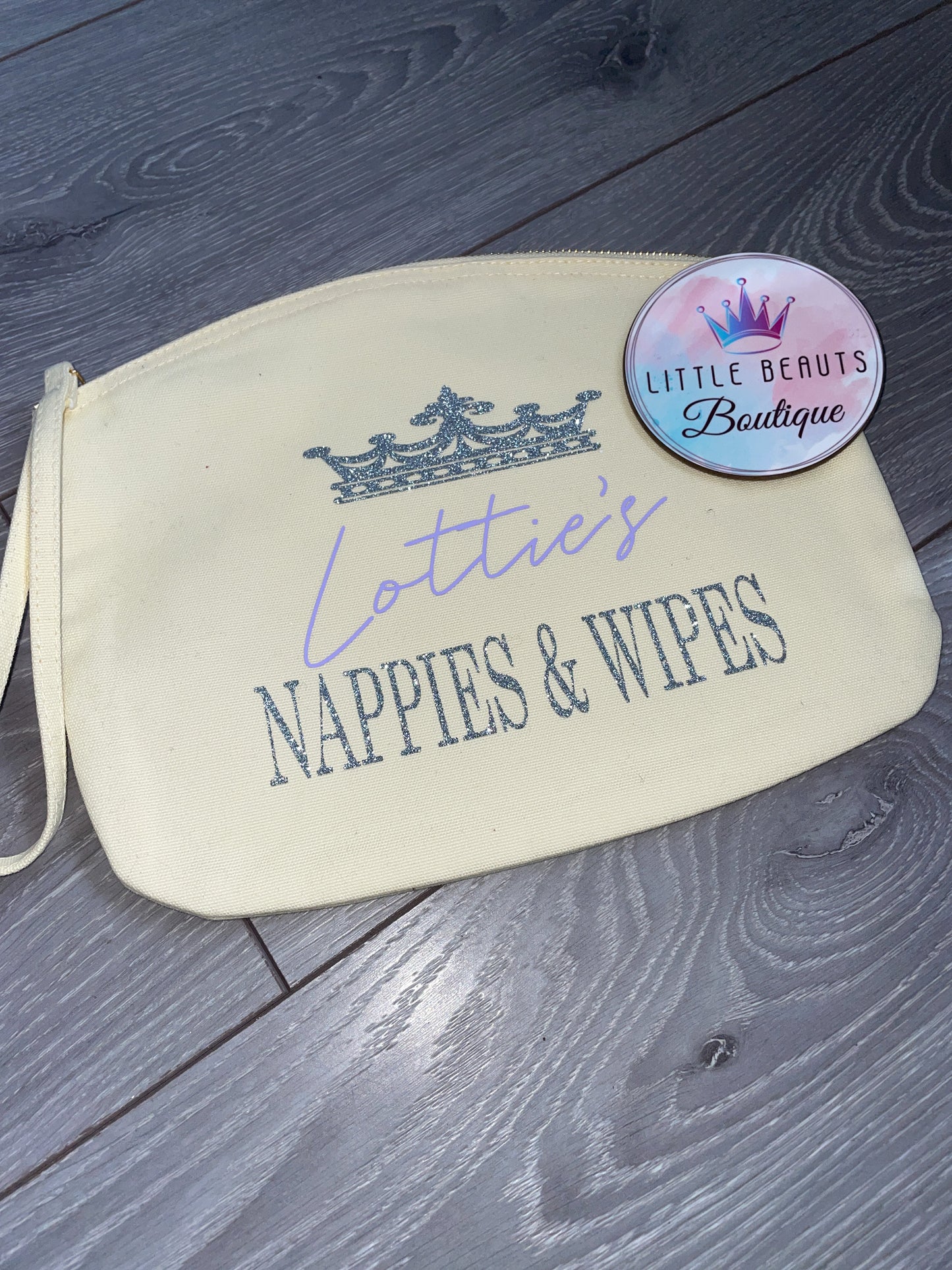 Personalised Zip Nappies & Wipes Bag With Wristlet - 4 Colours - 2 Sizes Available!