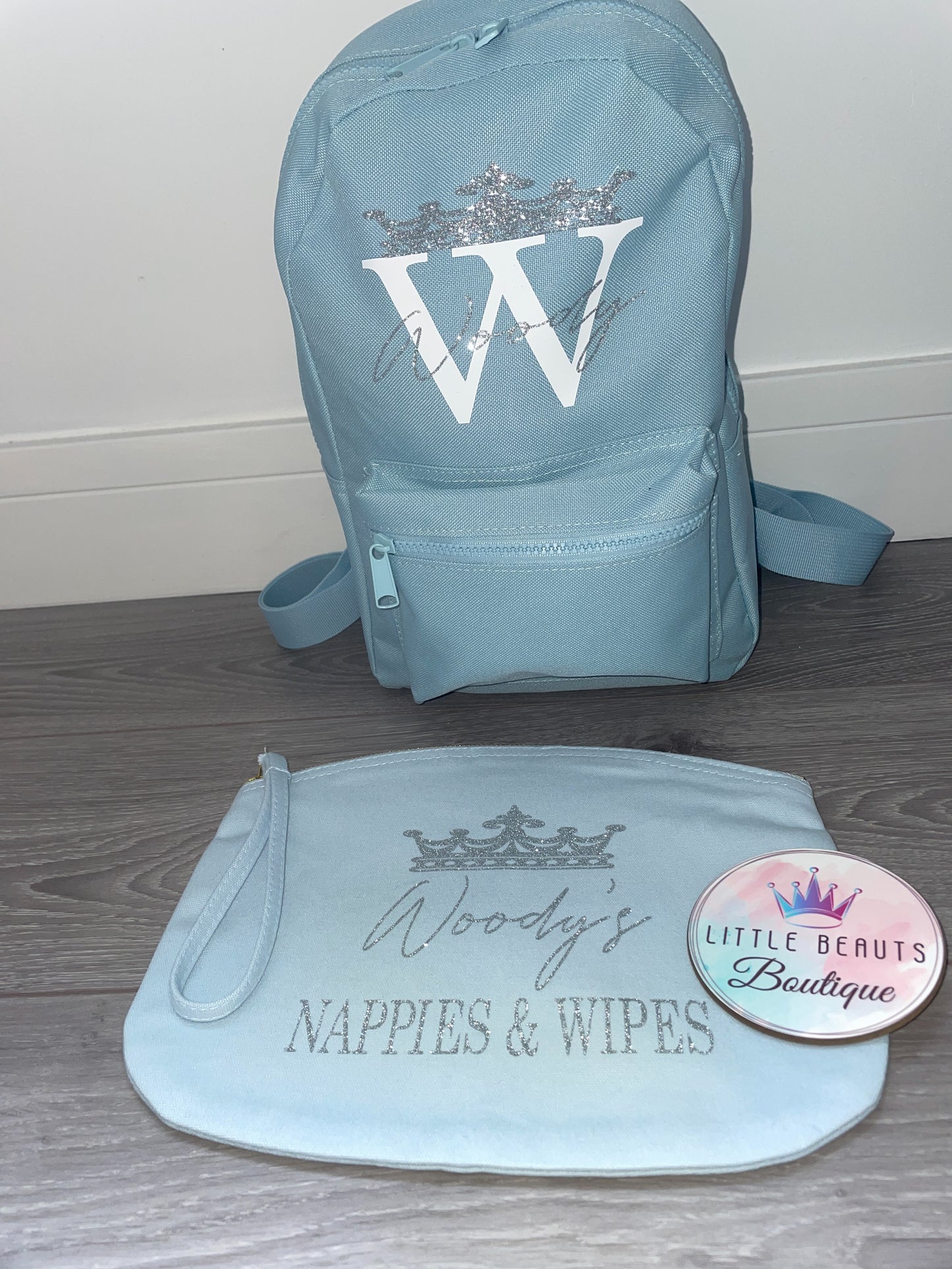 Personalised Backpack & Zip Bag Set - Changing Bag - Nursery Bag Set