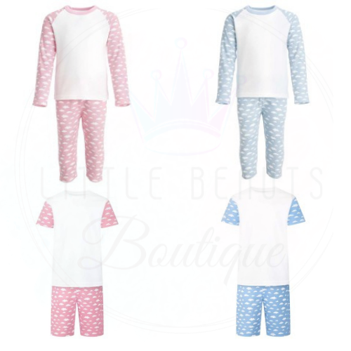 Personalised Sweet Dreams Pyjamas Cloud Print - Pink / Blue - Short or Long